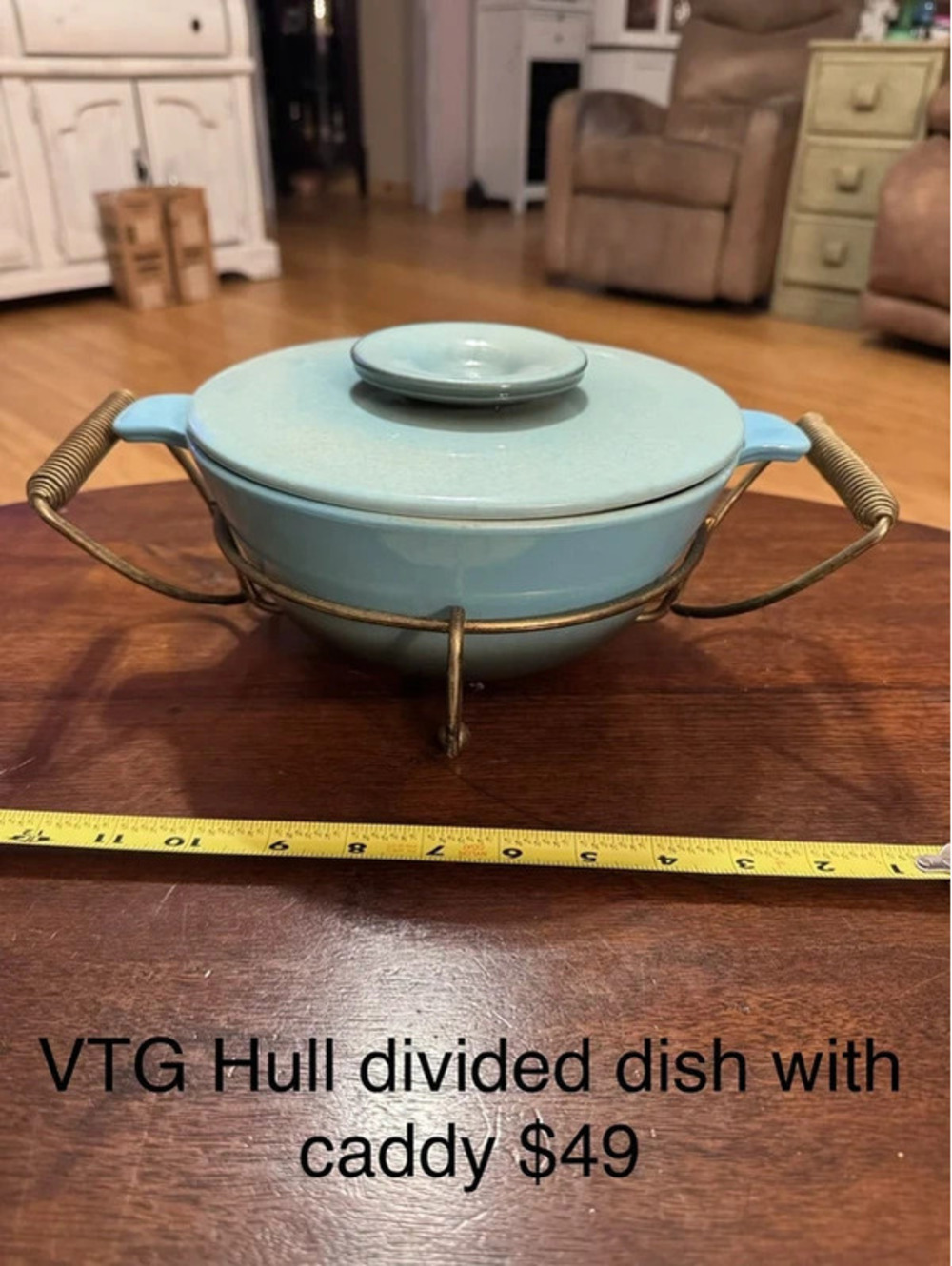 Vintage Hull divided casserole dish with caddy